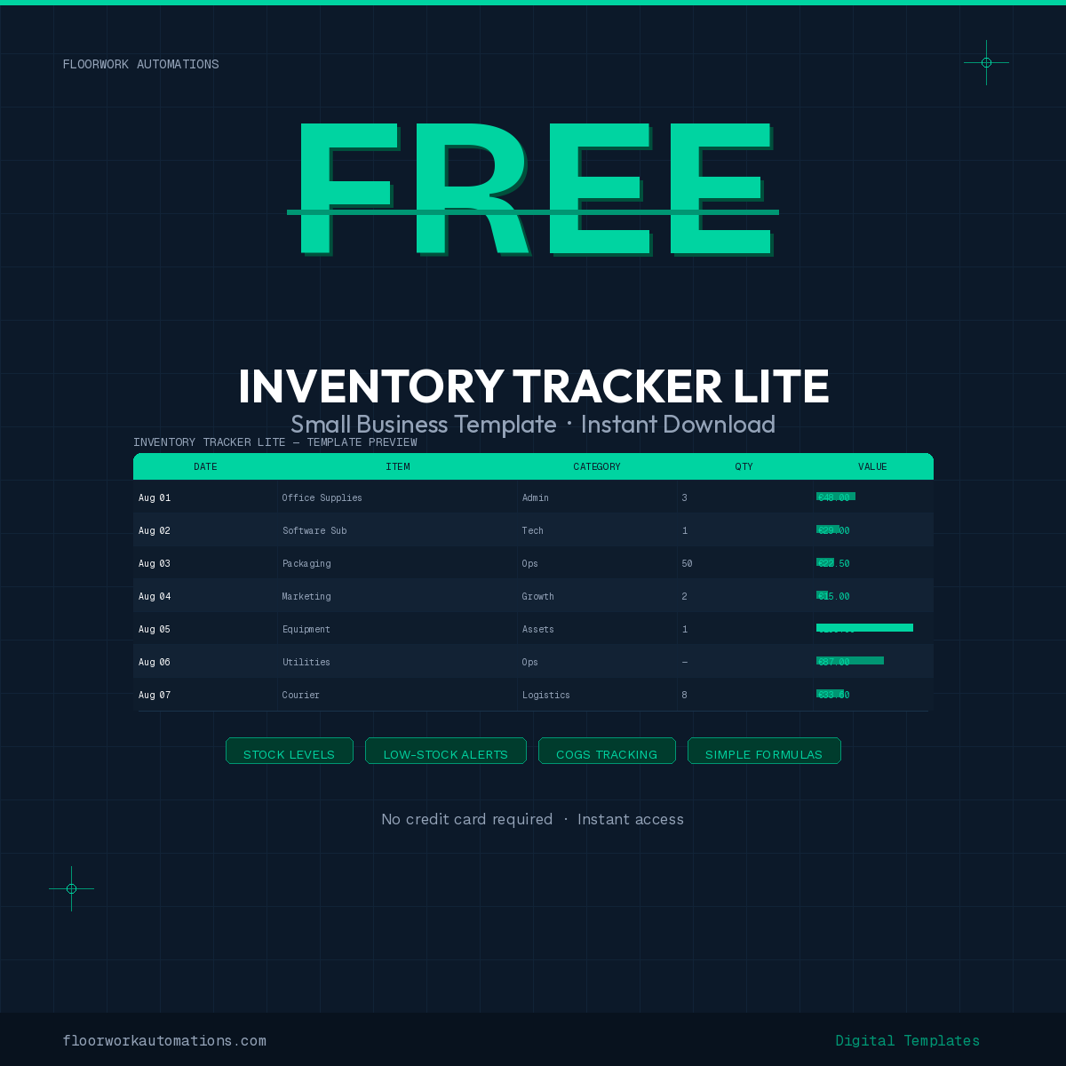 Free Inventory Tracker Lite — Small Business Template (Instant Download)
